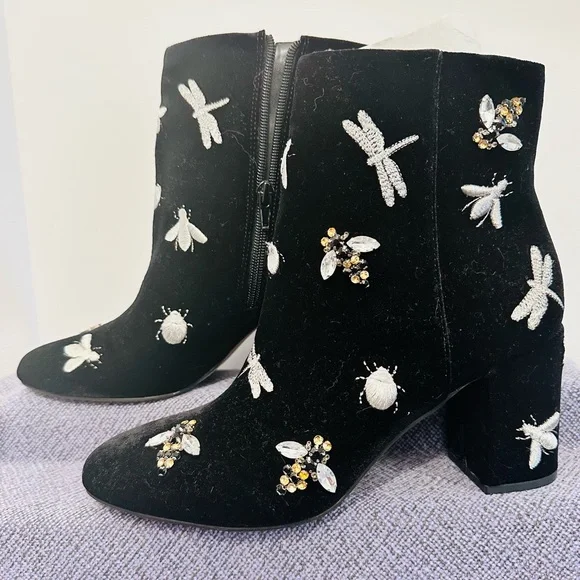 INC International Concepts Brand New Black Dragon Fly Embroidered Ankle Boots - Picture 4 of 6